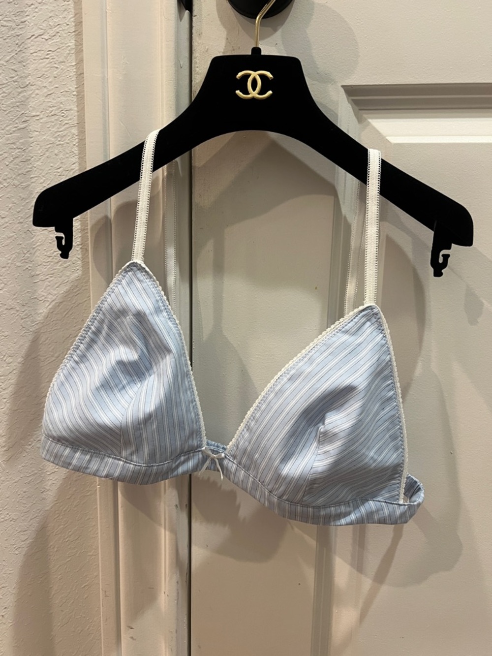 Light Blue Striped Triangle Bralette -  Women Intimates